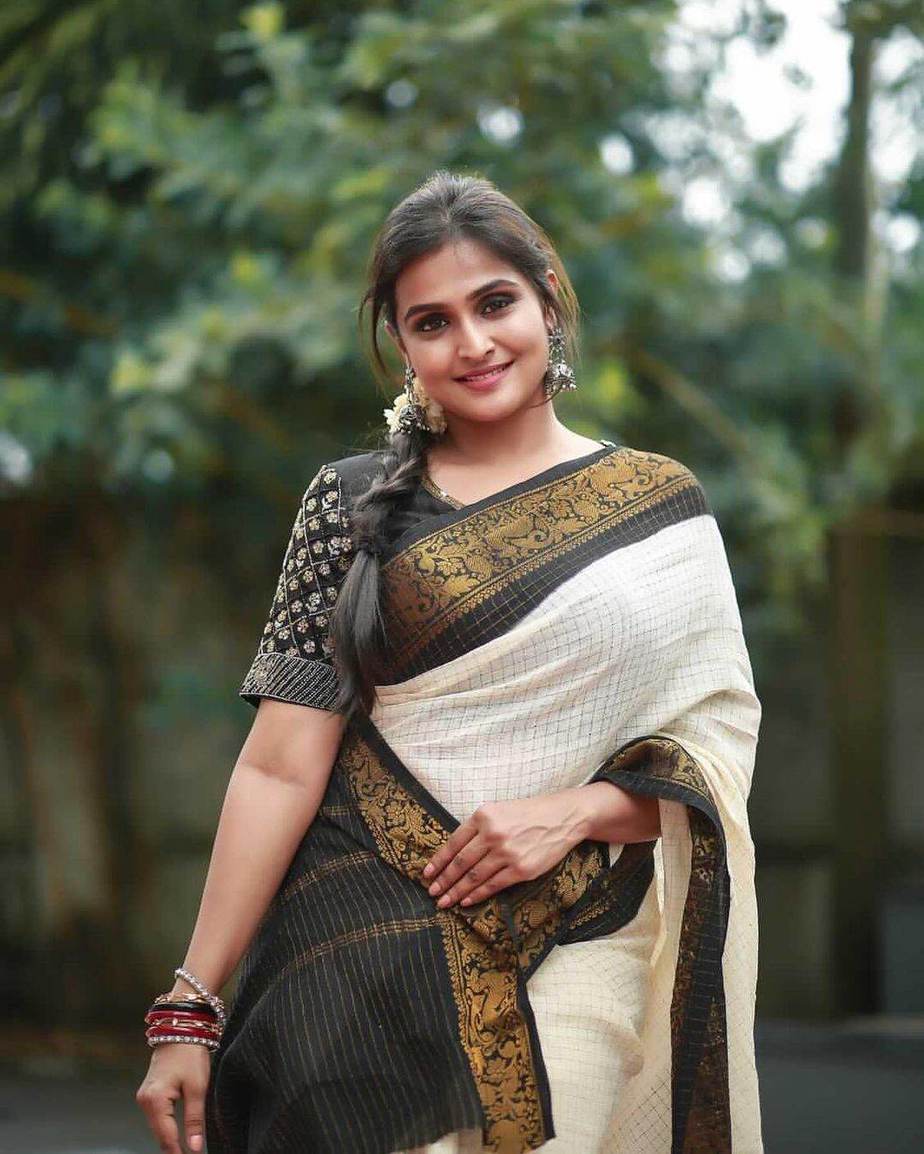 Ramya Nambessan in a balck and white saree by studio virupa-4