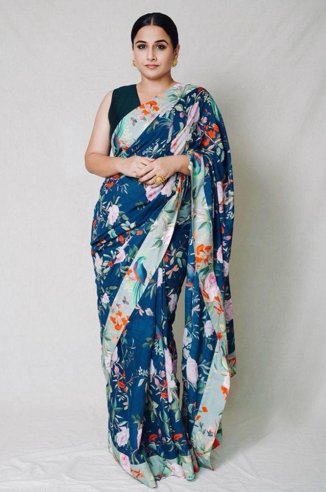 vidya balan in blue saree for sherni 2R 1 1 vidya balan in floral print saree for sherni promotion