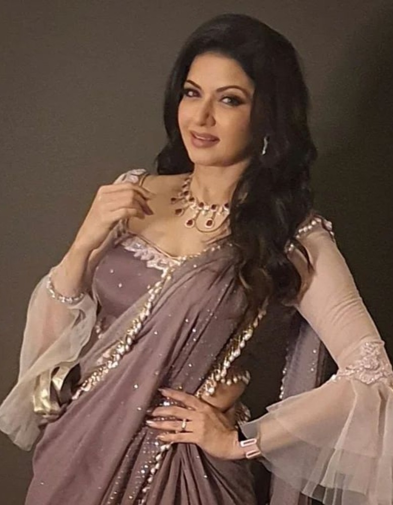 bhagyashree in a brown saree 3R bhagyashree in a brown saree