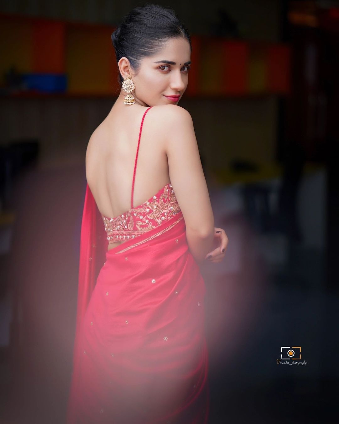Ruhani Sharma in a red saree by Deepthee 2 Ruhani Sharma in a red saree by Deepthee-2