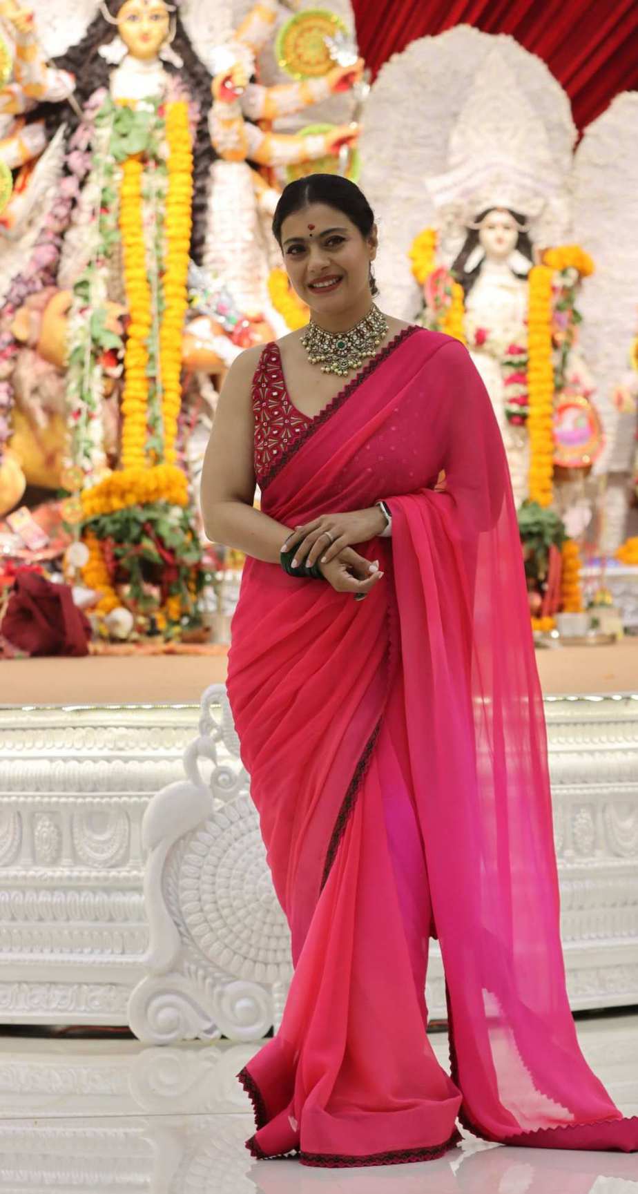 Kajol in pink saree by Punit balana for durga puja day1 4 Kajol in pink saree by Punit balana for durga puja day1-4