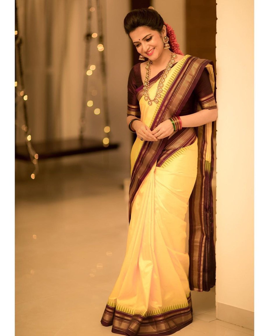 DD in a yellow pattu saree for pongal22 DD in a yellow pattu saree for pongal'22