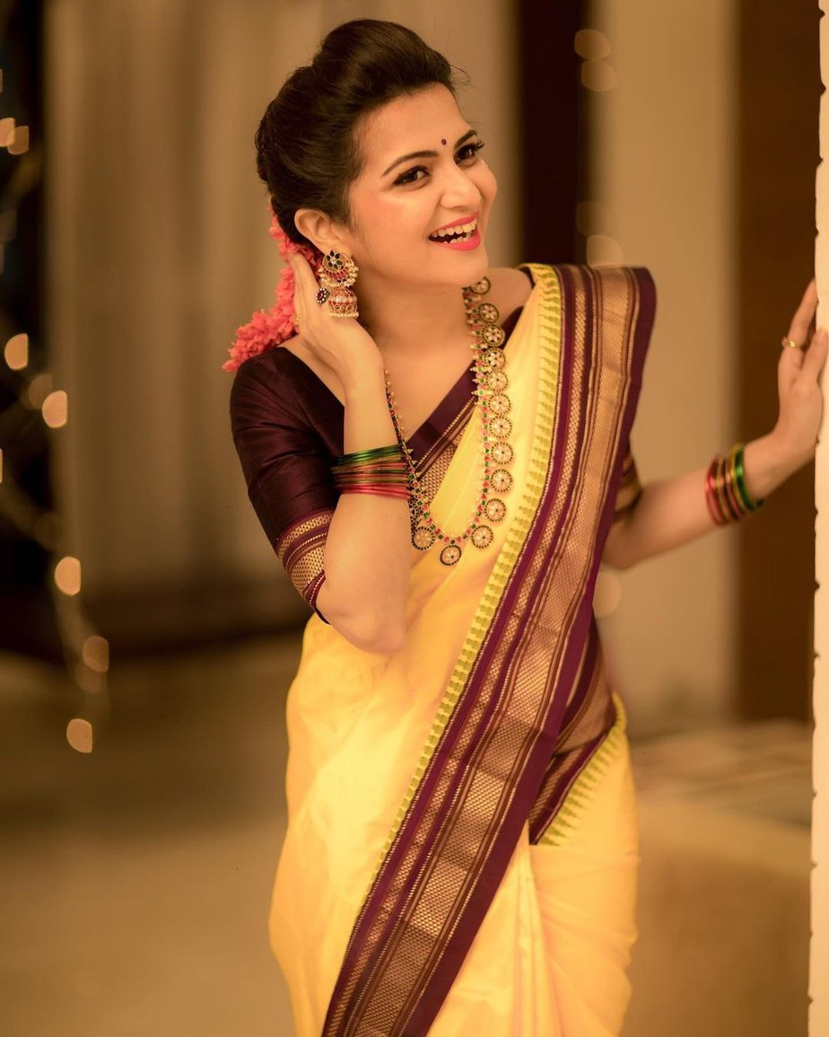 DD in a yellow pattu saree for pongal22 1 DD in a yellow pattu saree for pongal'22-1
