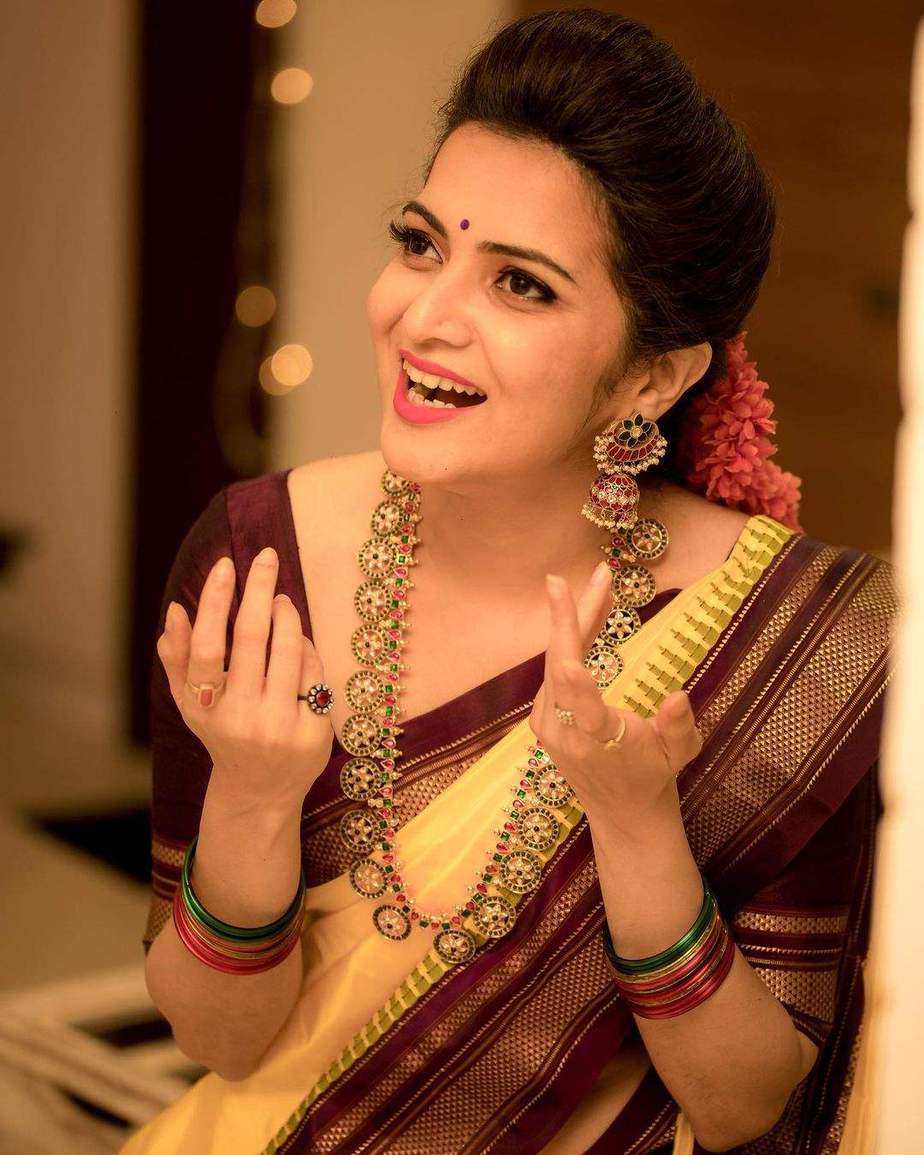 DD in a yellow pattu saree for pongal22 2 DD in a yellow pattu saree for pongal'22-2
