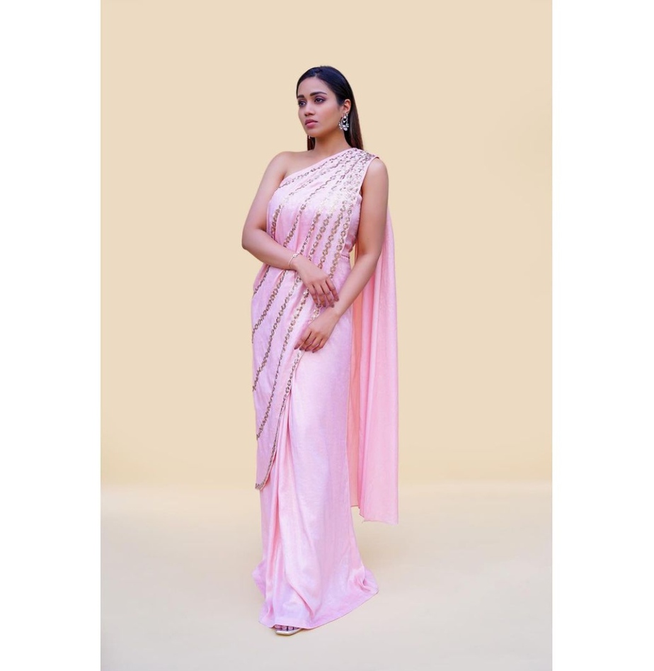 Nivetha pethuraj in a pink saree gown by Namrata joshpura Nivetha pethuraj in a pink saree gown by Namrata joshpura