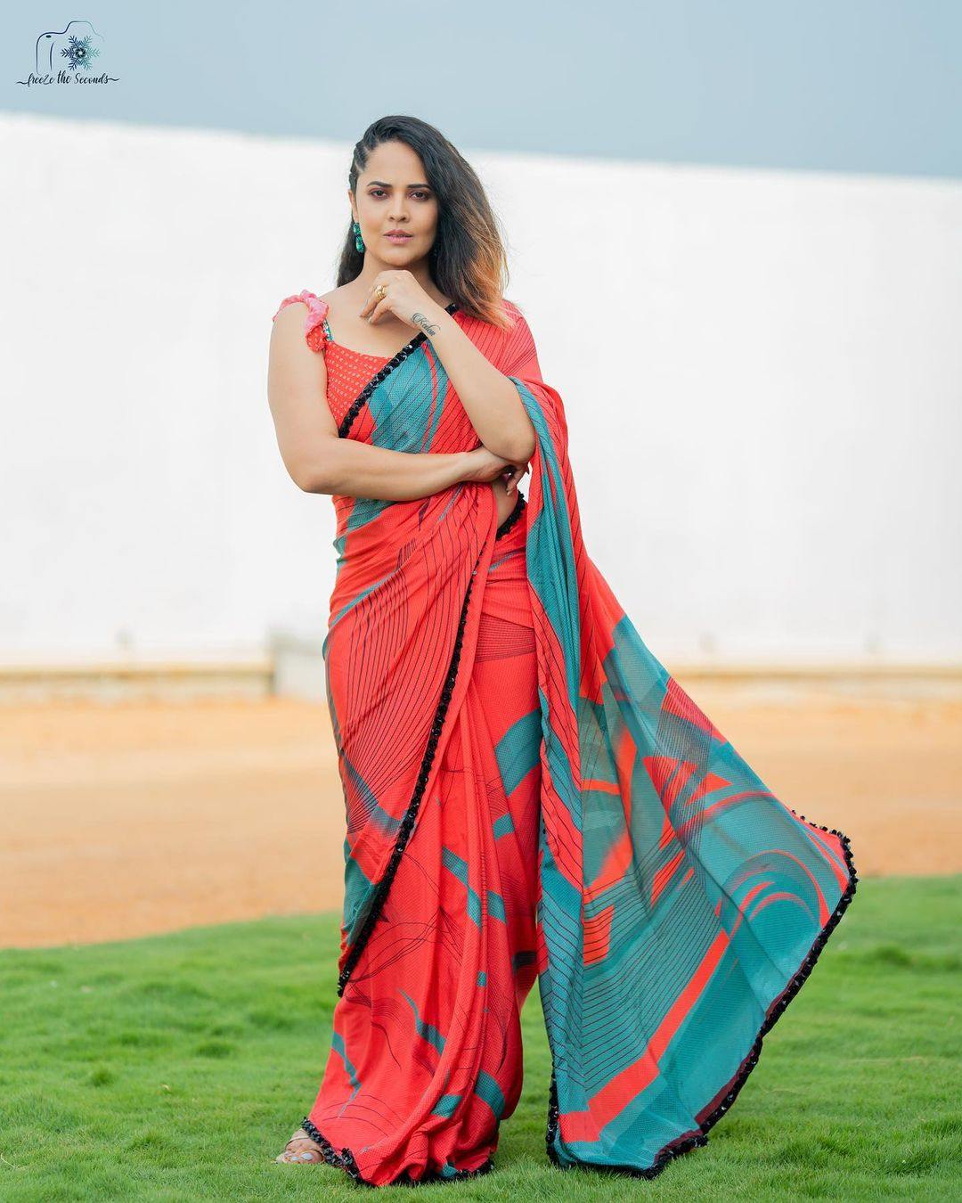 anasuya bhardwaj in red gauri naidu saree for jabardasth1 anasuya bhardwaj in red gauri naidu saree for jabardasth1