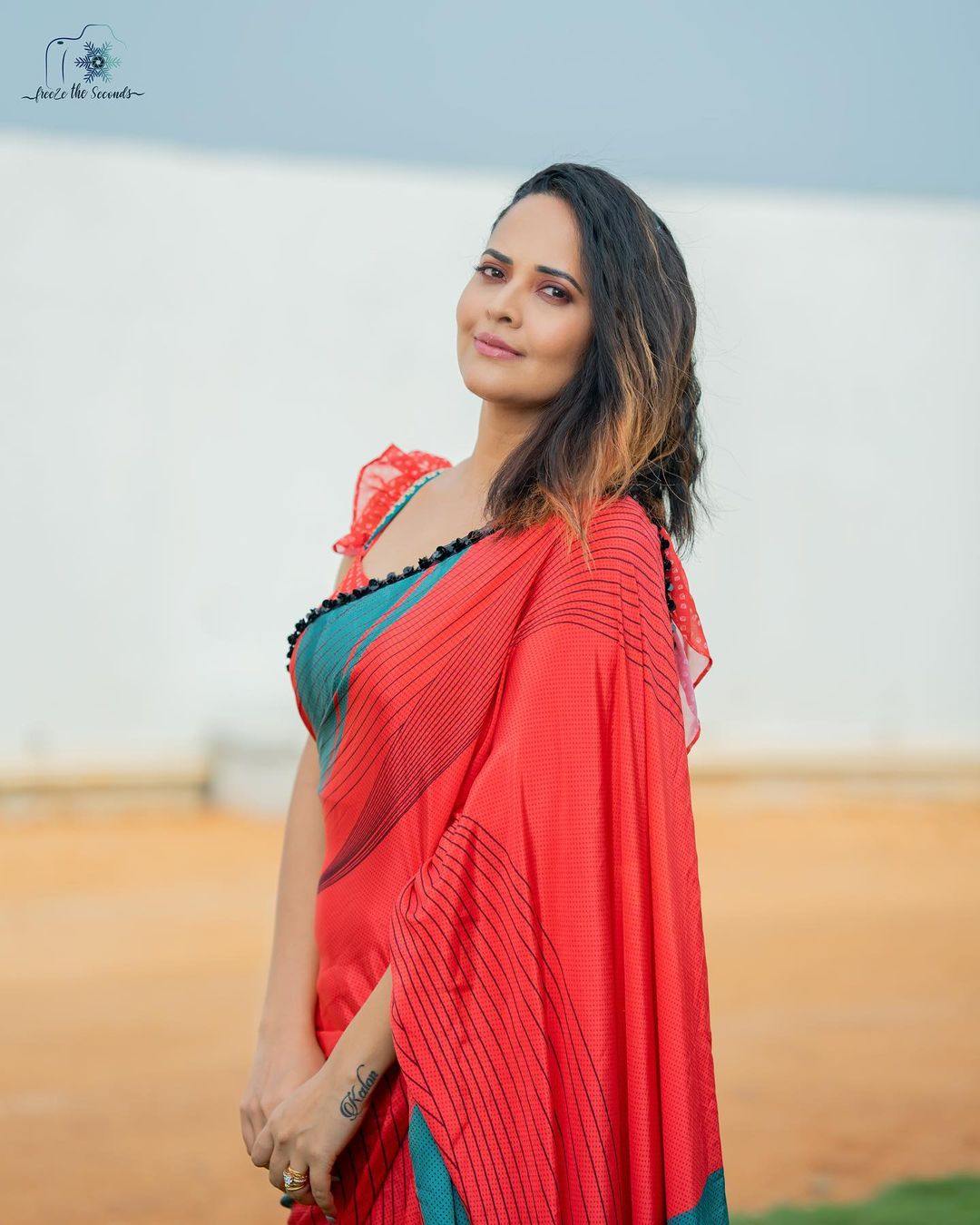 anasuya bhardwaj in red gauri naidu saree for jabardasth2 anasuya bhardwaj in red gauri naidu saree for jabardasth2