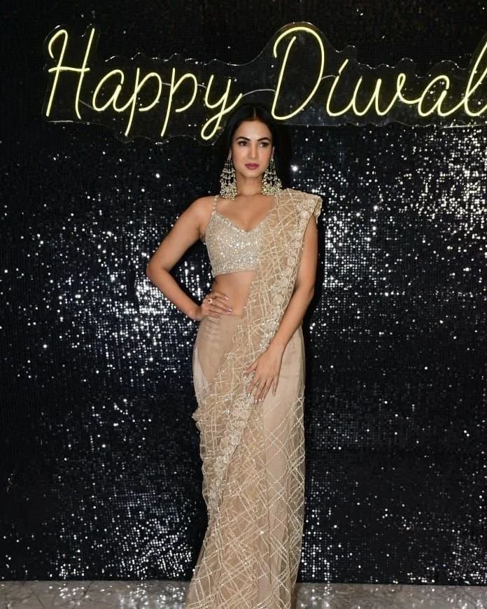 sonal chauhan in rouje ivory saree for diwali party1 sonal chauhan in rouje ivory saree for diwali party1