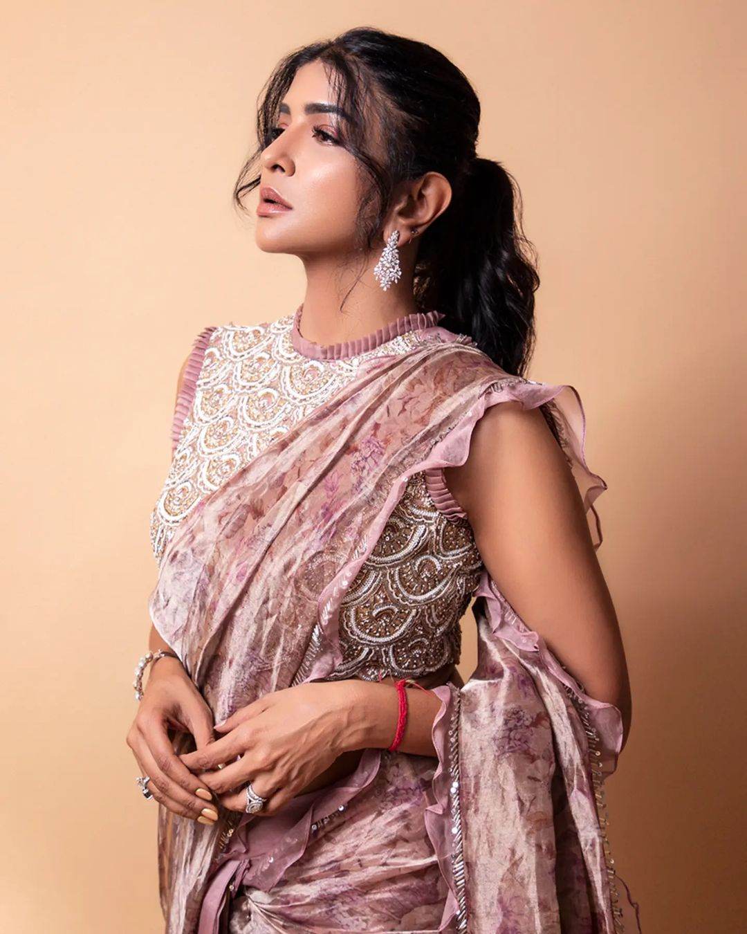 akshmi manchu in a pink saree by label de belle1 lakshmi manchu in a pink saree by label de belle1