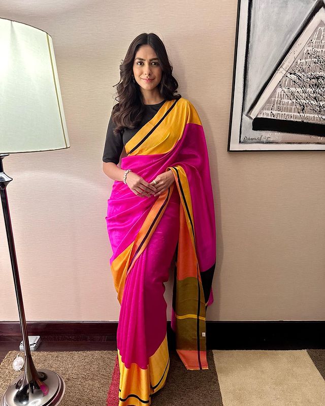 Mrunal Thakur in Raw Mango Mrunal Thakur in Raw Mango Celebrity Sarees
