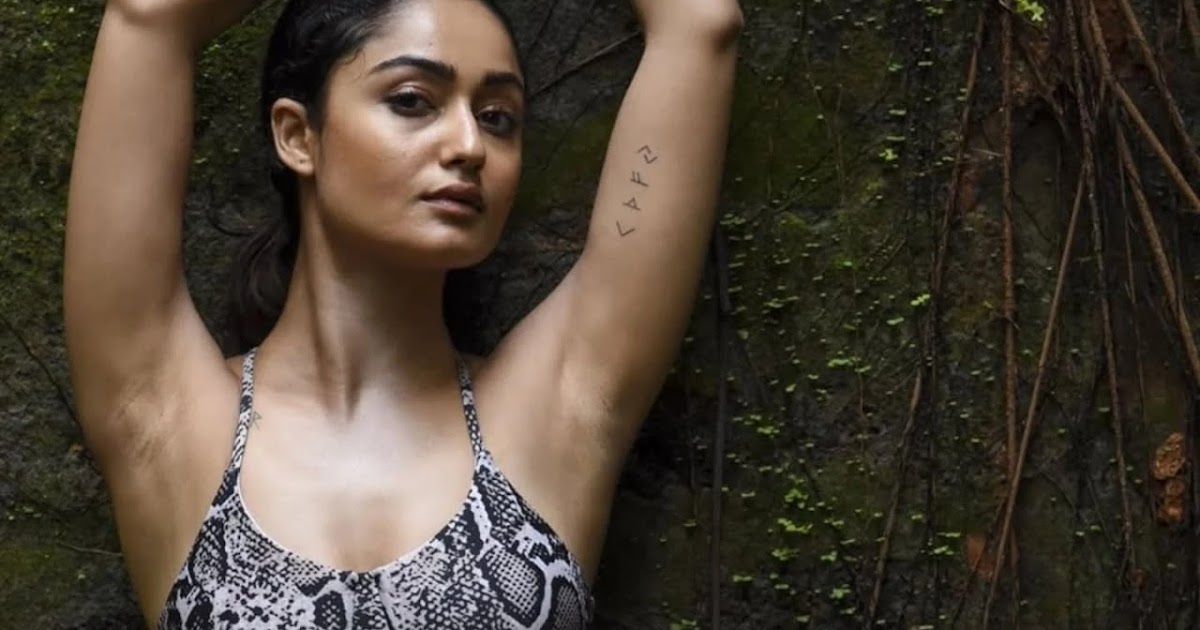 Tridha Choudhury Hot Pics in Snakeskin Print Cutout One-Piece Swimsuit Celebrity Sarees