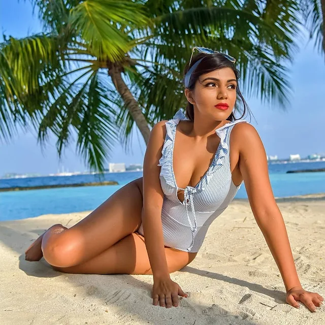 Navya Ramesh Hot in Pinstripe Monokini