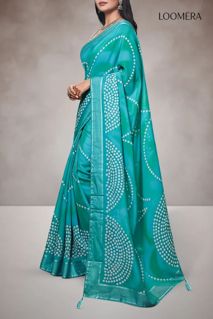 Teal blue saree on dusky Indian skin tone