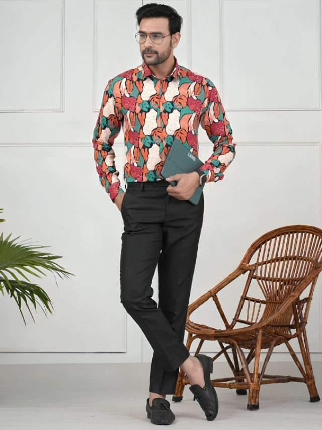 25+ Mens Shirt and Pant Combination Ideas for Every Age Group Multicolor Shirt and Dark Pant