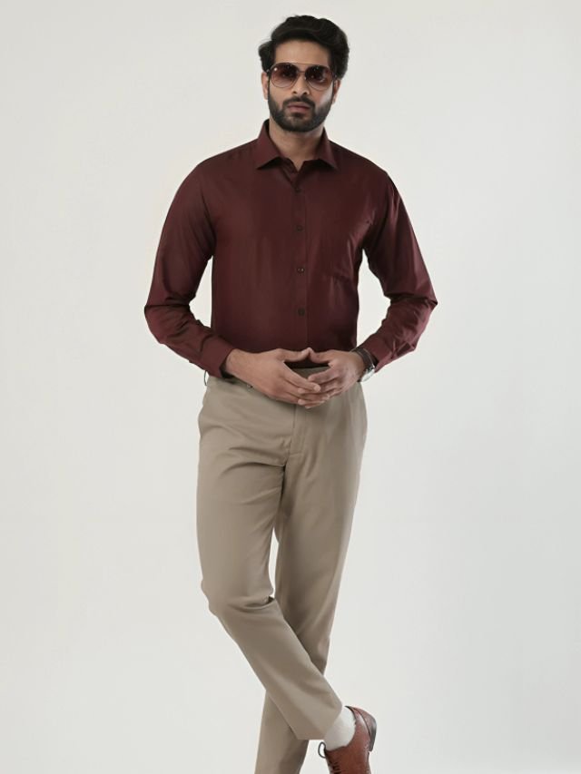 25+ Mens Shirt and Pant Combination Ideas for Every Age Group Maroon Cotton Shirt and Trousers for Men
