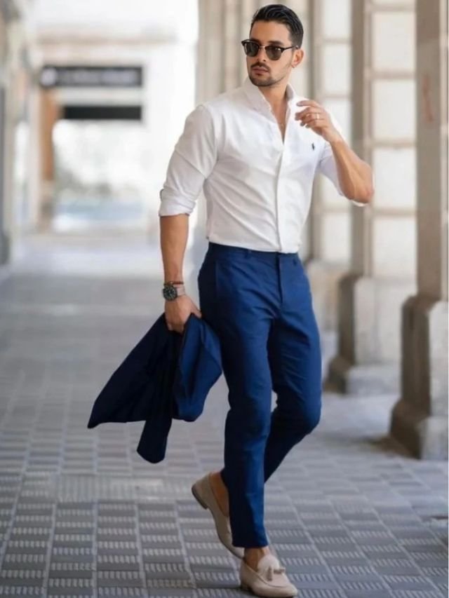 25+ Mens Shirt and Pant Combination Ideas for Every Age Group White Shirt and Blue Pants