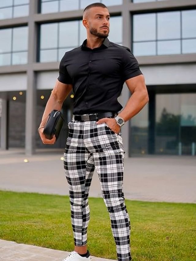 25+ Mens Shirt and Pant Combination Ideas for Every Age Group Plain Shirt and Check Pant for Men