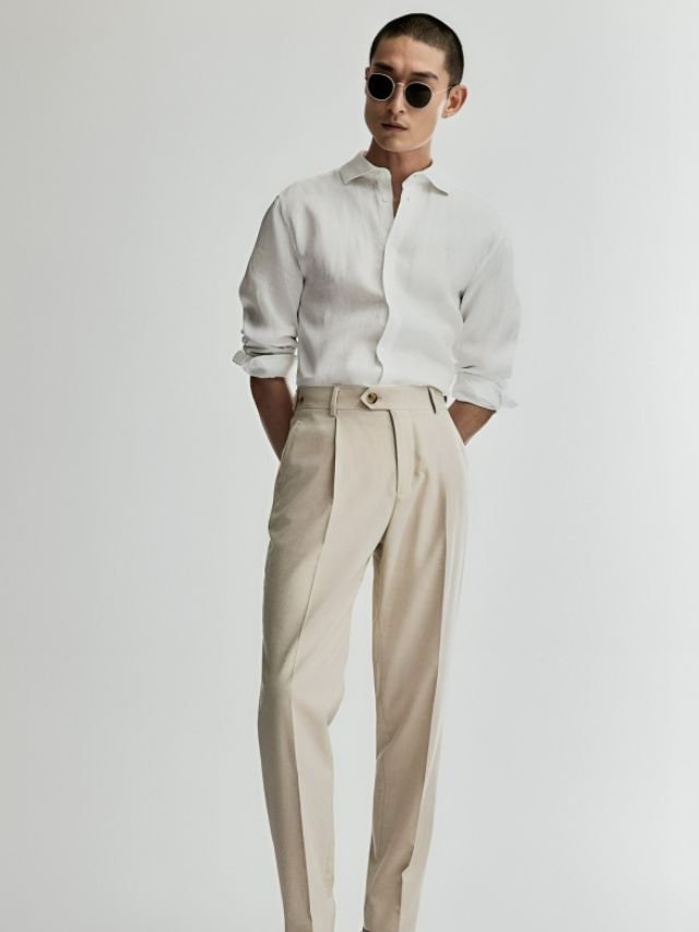 25+ Mens Shirt and Pant Combination Ideas for Every Age Group Linen Shirt with Pleated Pants