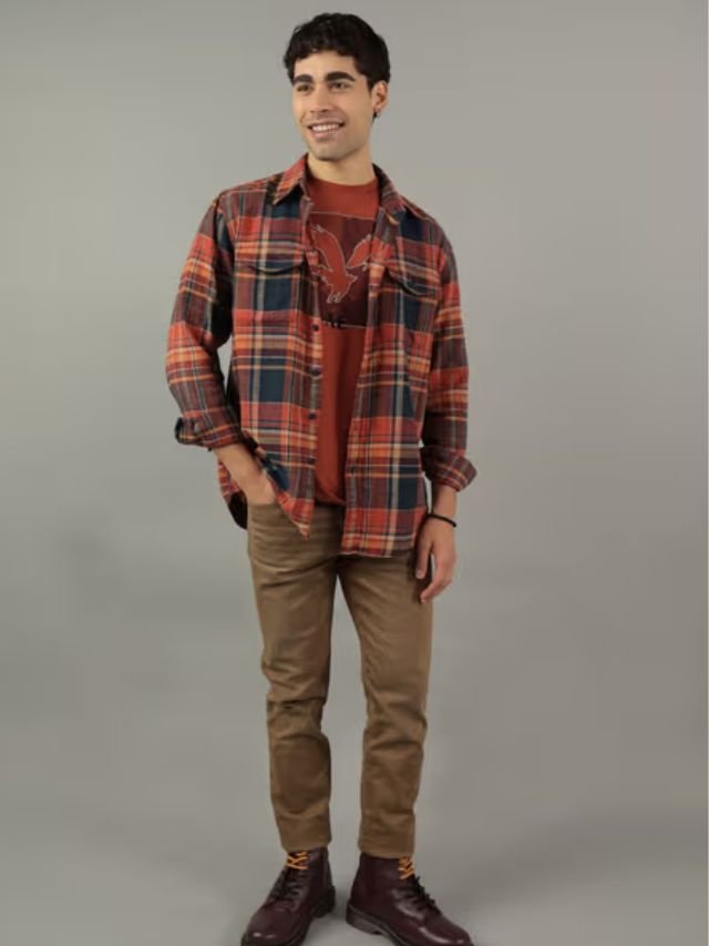 25+ Mens Shirt and Pant Combination Ideas for Every Age Group Flannel Shirt with Straight Pants