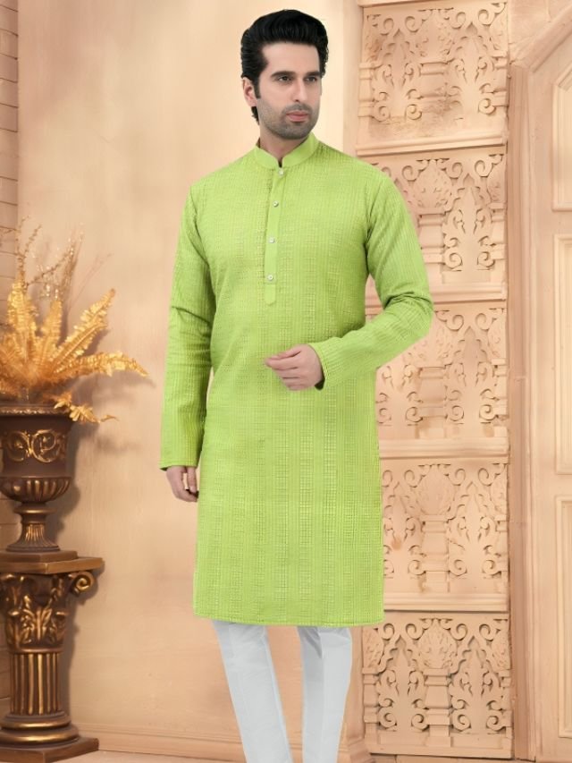 Mens Kurta Colors: What Are in Trend This Year? Parrot Green Kurta for Men