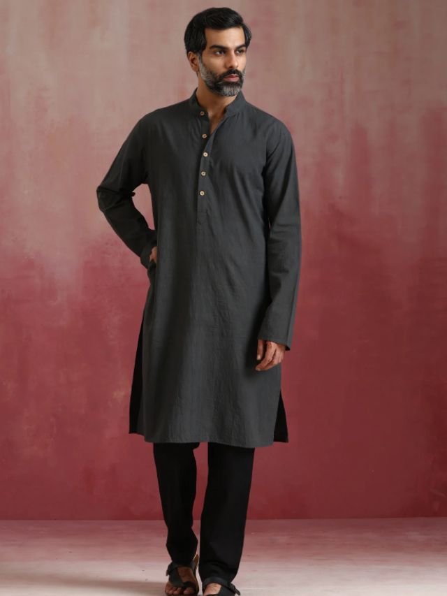 Mens Kurta Colors: What Are in Trend This Year? Classic Deep Grey Shade Kurta for Men