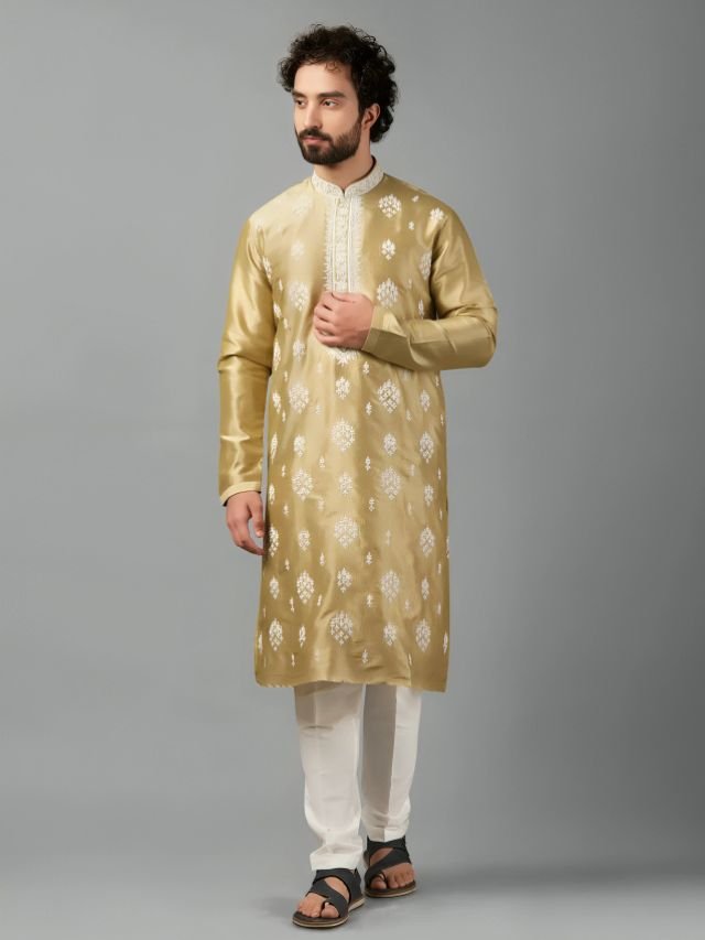 Mens Kurta Colors: What Are in Trend This Year? Metallic Gold Color Kurta for Men