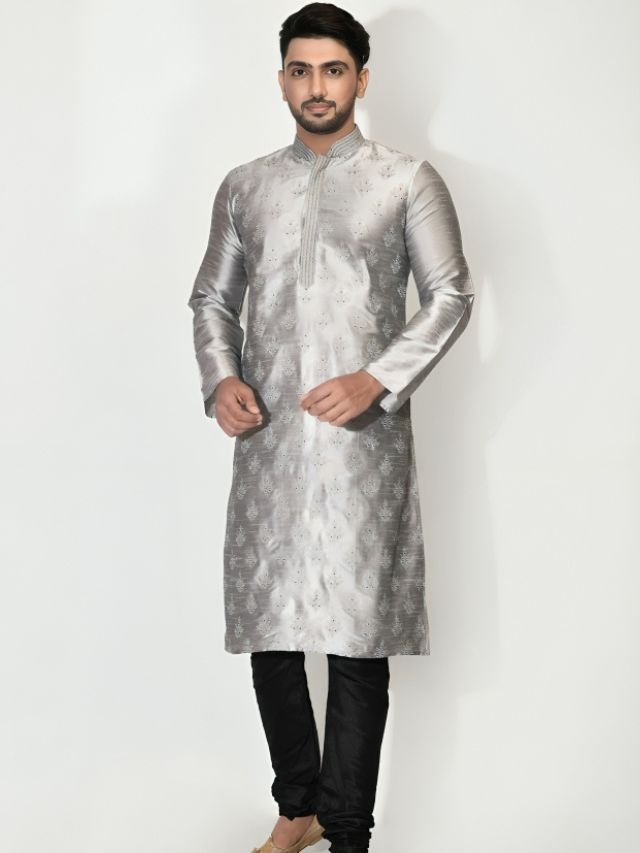 Mens Kurta Colors: What Are in Trend This Year? Metallic Silver Color Kurta for Men