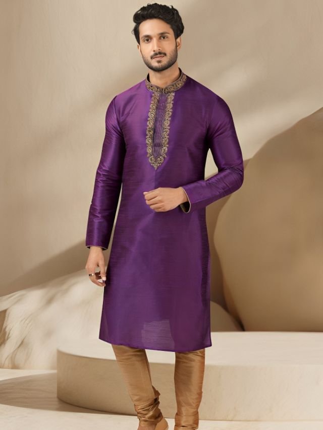 Mens Kurta Colors: What Are in Trend This Year? Deep Purple Kurta for Men