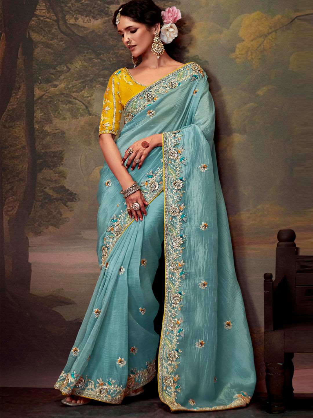 Best Bridal Sarees For Every Wedding Ceremony in USA India Wedding Saree organza-silk-engagement-saree