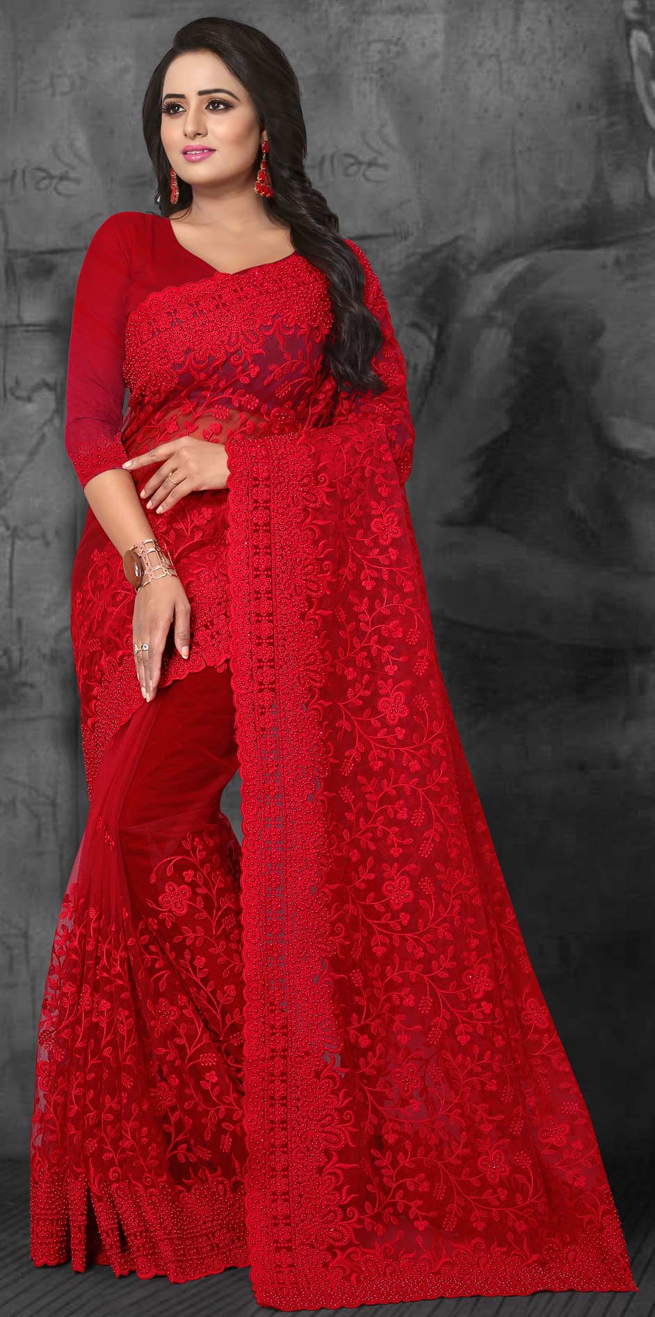 net-stone-work-saree