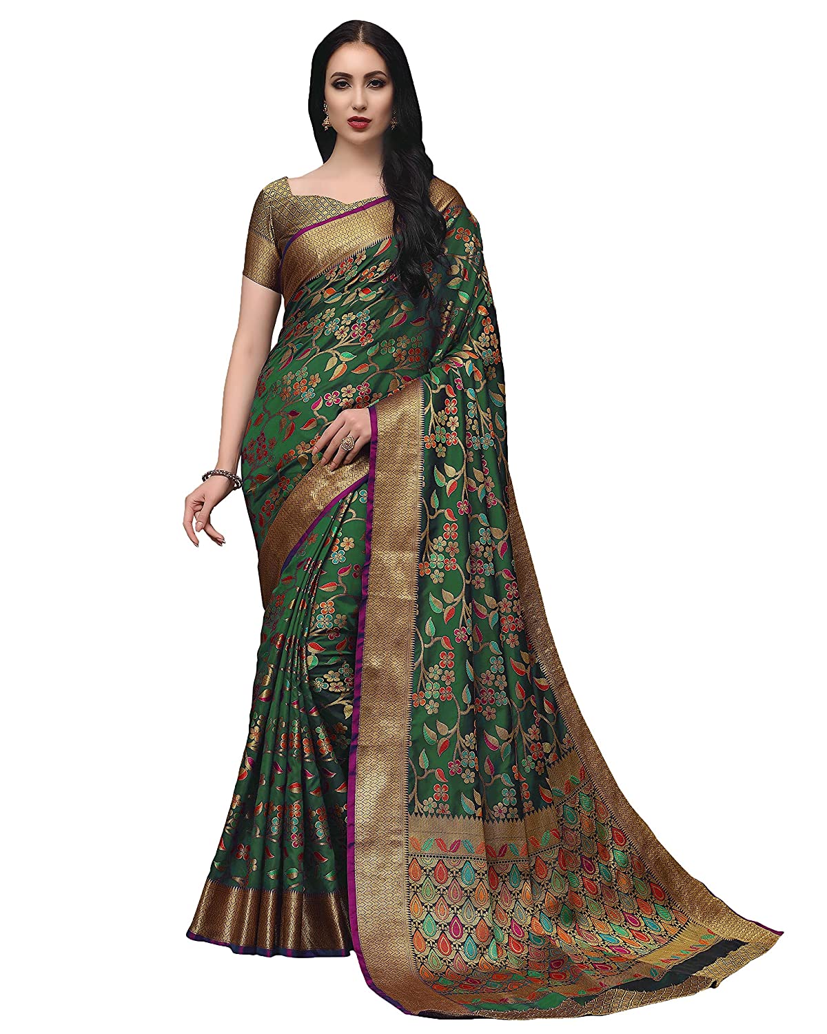 COTTON SHOPY Women’s Banarasi Silk Saree With Blouse Piece COTTON SHOPY Women's Banarasi Silk Saree With Blouse Piece