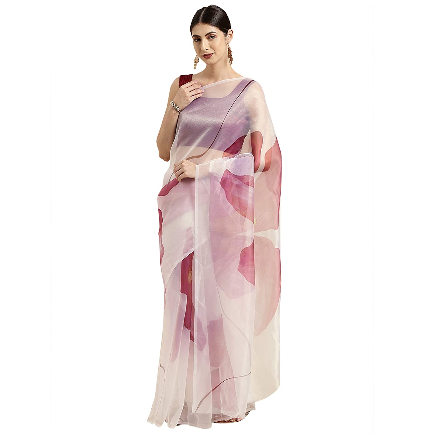 Organza Floral Print Saree Organza Floral Print Saree