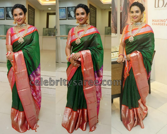 Hari Teja in Green Silk Saree Sarees
