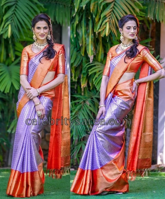 Shilpa Reddy in Violet Kanchipattu Saree Sarees
