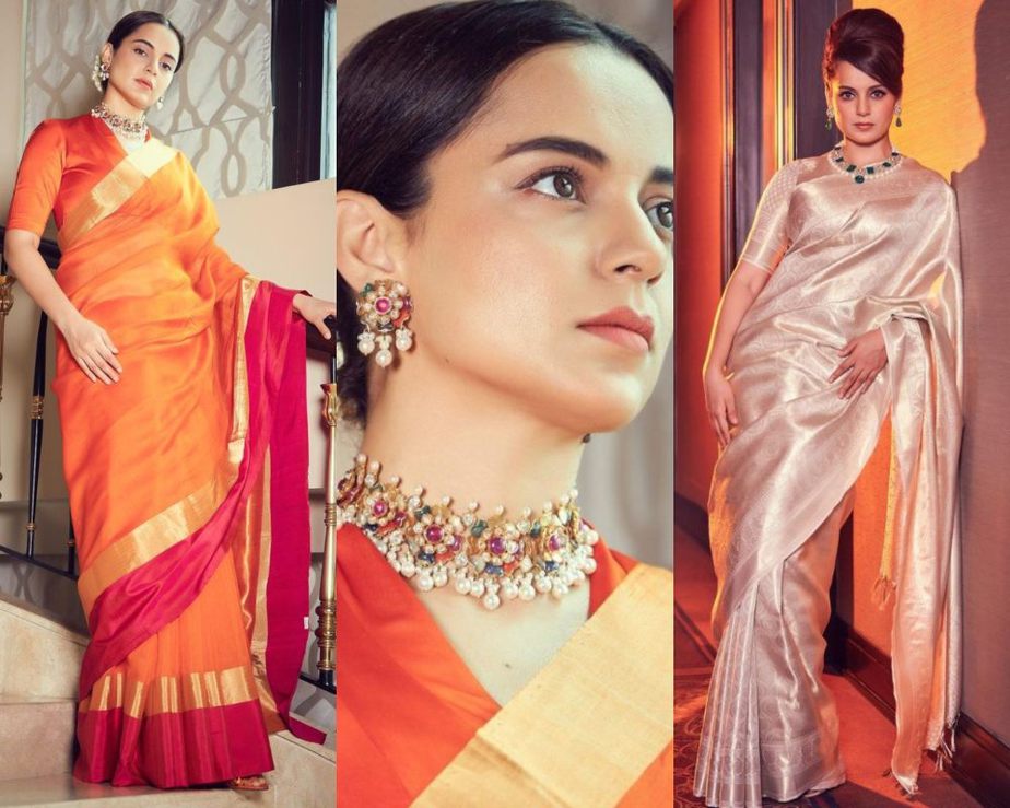 2 Silk saree seems Kangana Ranaut completely nailed for “Thalaivi” promotions! kangana ranaut in a saree