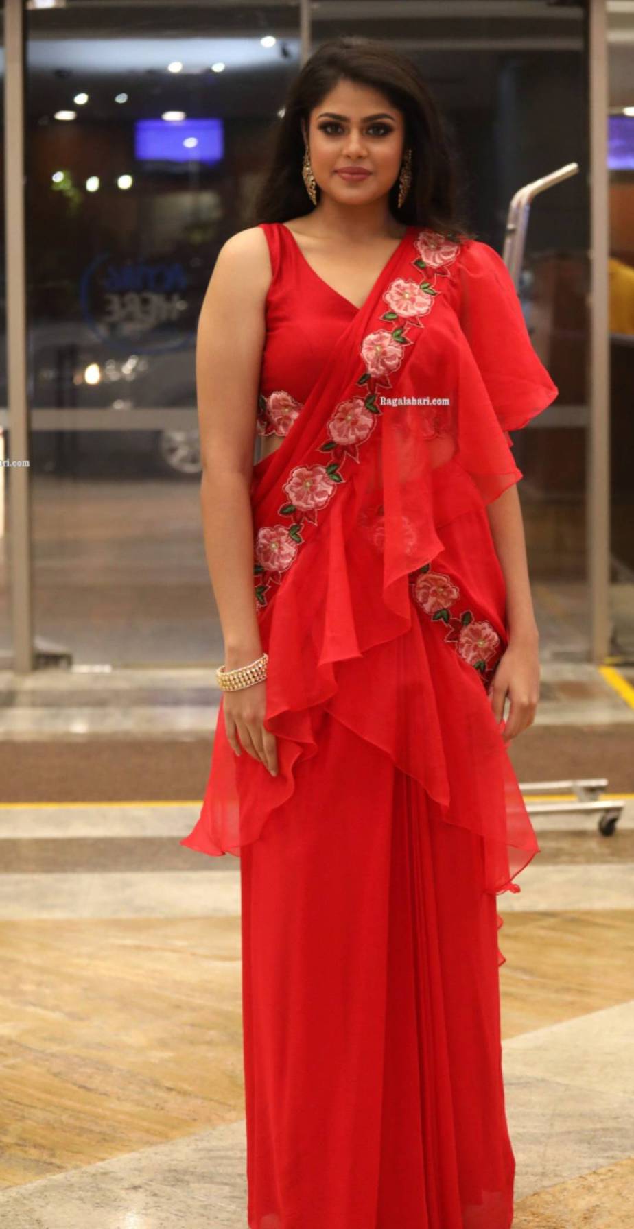 Faria Abdullah in a red pre-draped saree at SIIMA 2021! Celebrity Sarees