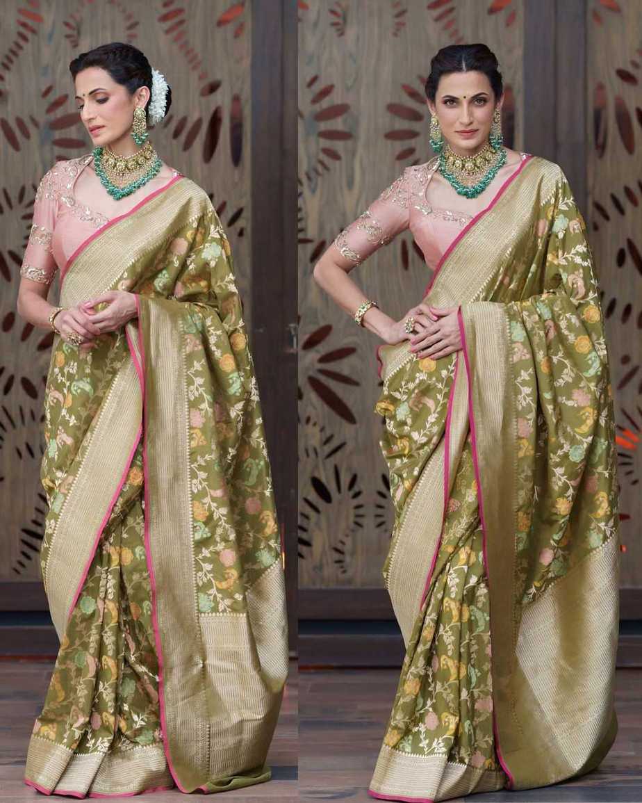 Shilpa Reddy looks festive-ready in a lime green Benarasi saree! Shilpa Reddy