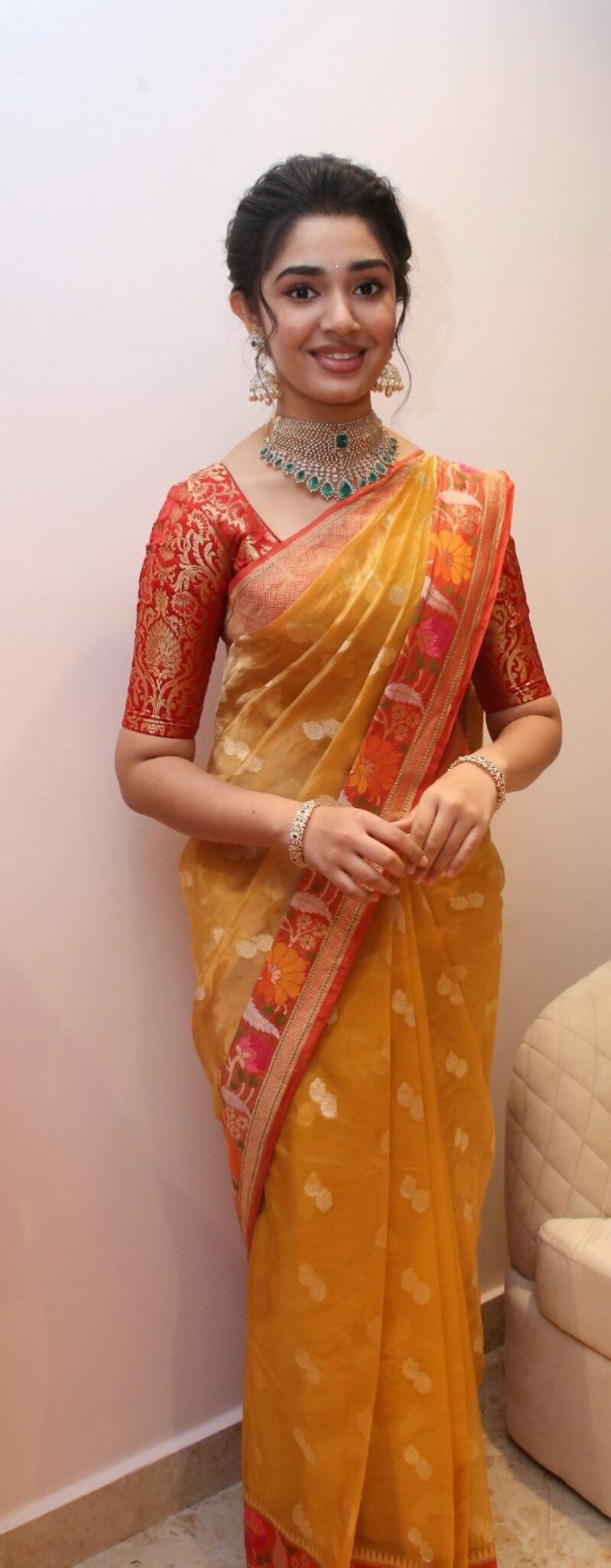 Krithi Shetty in a yellow traditional saree at a jewellery shop opening event! Krithi Shetty in a yellow traditional saree at a jewellery shop opening event! Krithi Shetty in a saree