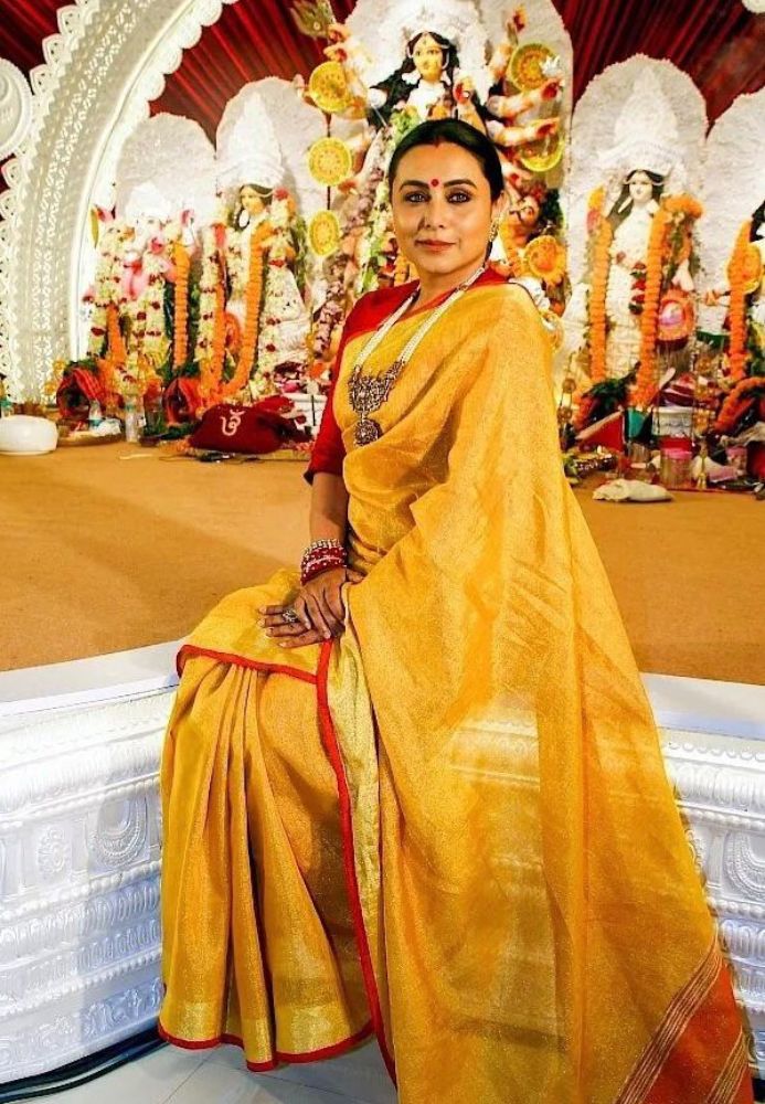Rani Mukerji was Pooja ready in a vibrant yellow saree! Celebrity Sarees