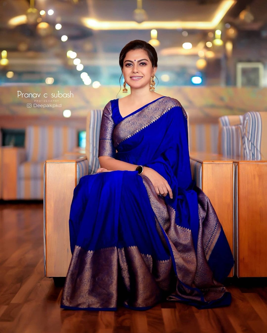 Anusree Nair aces the traditional look in a royal blue pattu saree! Celebrity Sarees