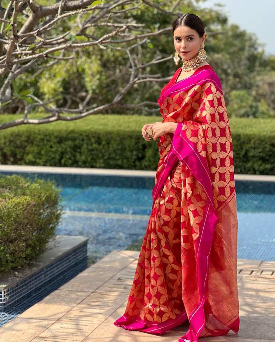 Aamna Sharif looks gorgeous in a red saree at a friend’s wedding! Raw Mango Sarees