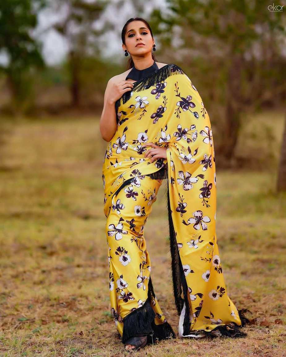 Rashmi Gautam welcomes spring in a yellow floral printed saree! Rashmi Gautam in a saree