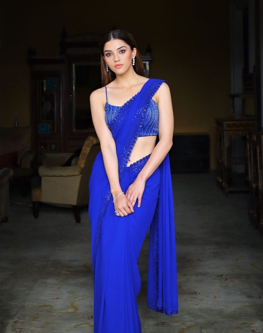 Mehreen Pirzada’s stylish look in a blue saree for “F3” interview! Mehreen pirzada in a saree