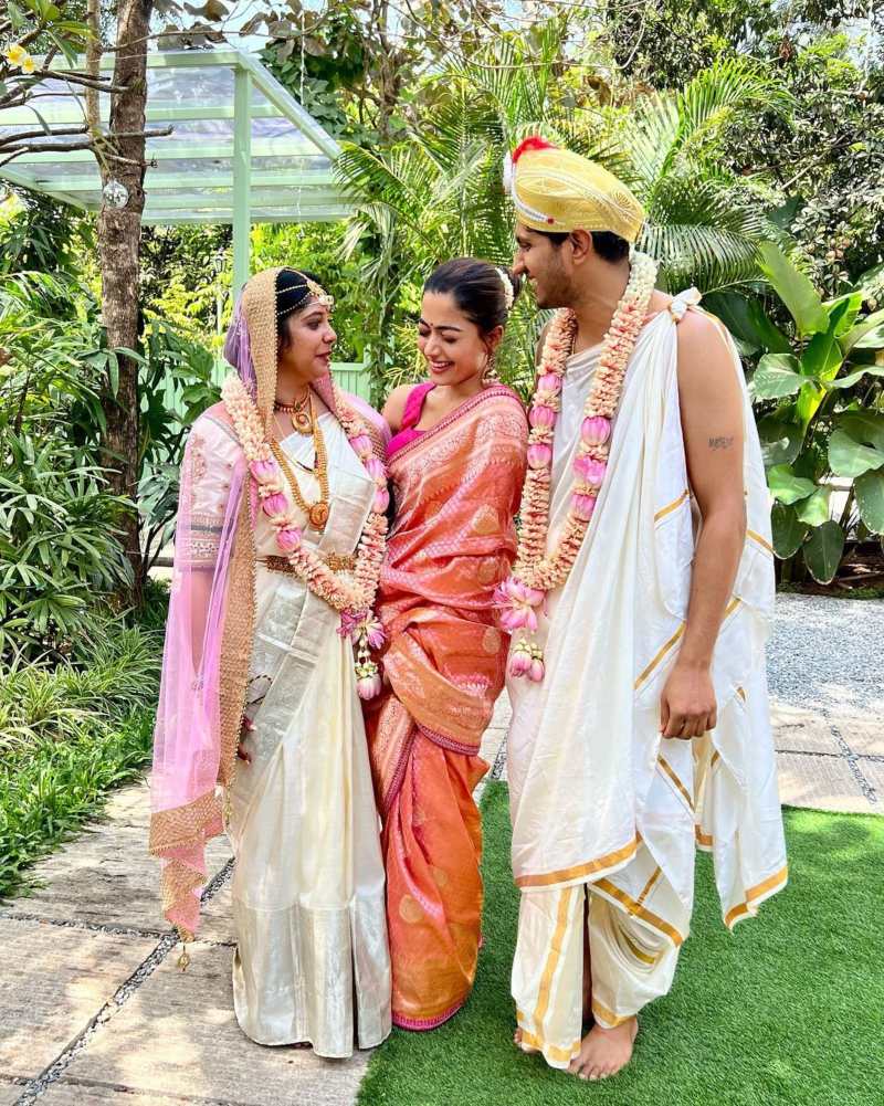 Rashmika Mandanna decks up in a pink silk saree for her friend’s wedding! Celebrity Sarees