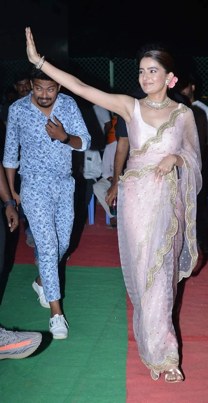 Rukshar Dhillon at “AVAK” pre-release in a pink sheer saree! Celebrity Sarees