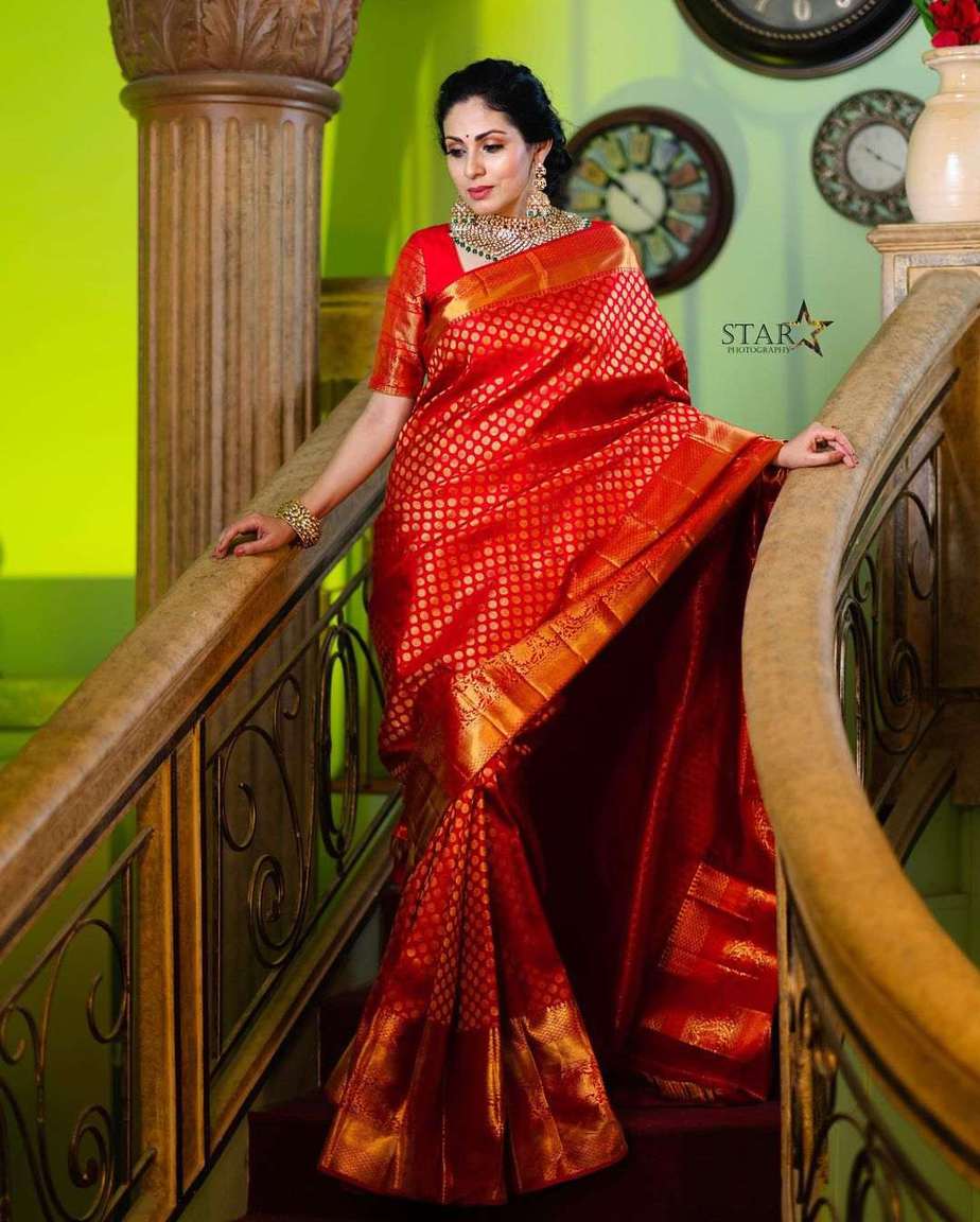 Sadaa’s divine look in a red Kanchipuram saree! Celebrity Sarees