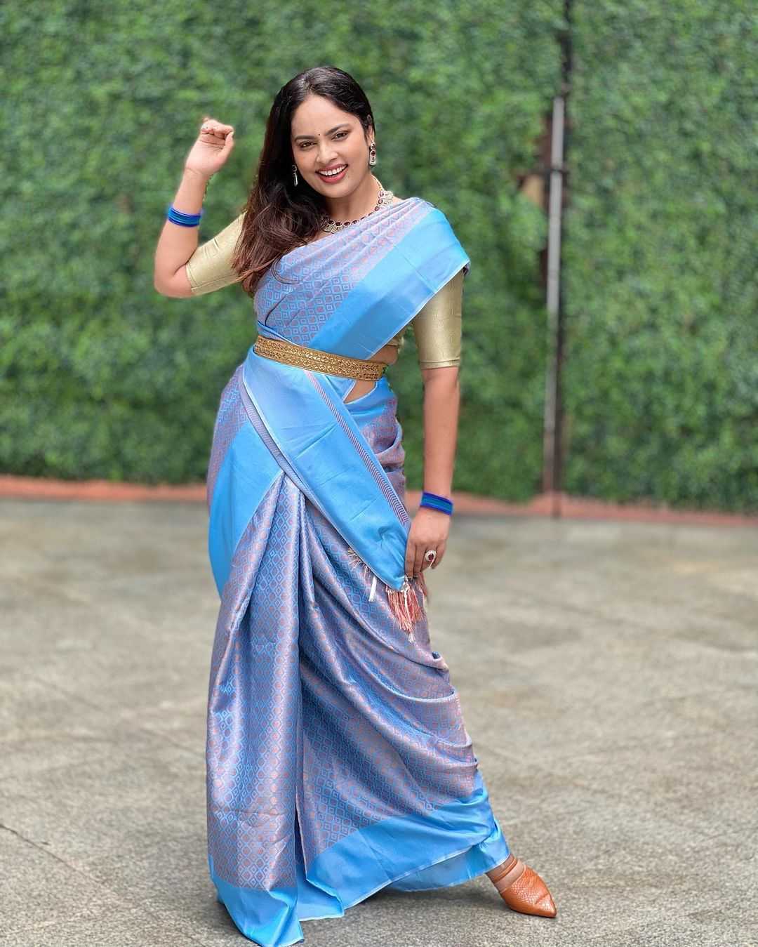 Nandita Swetha in a blue silk saree! Nandita Swetha