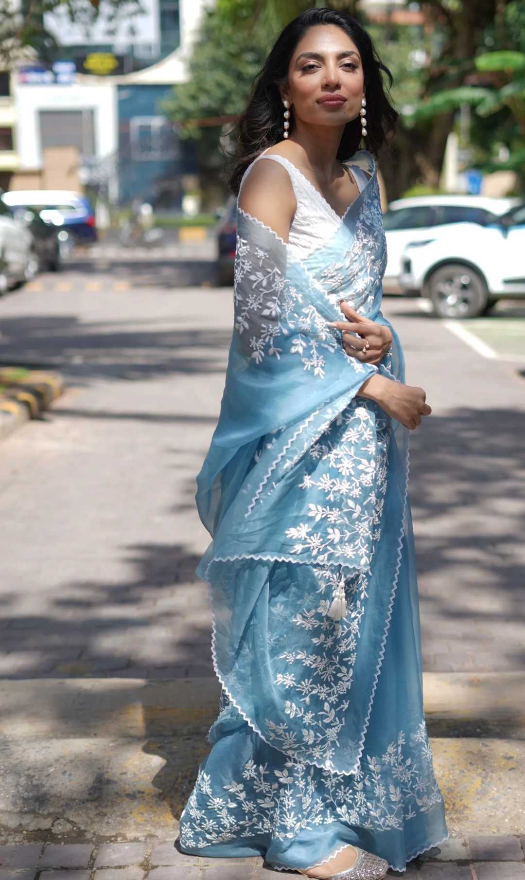 Sobhita Dhulipala’s dreamy look in a blue organza saree for movie promotions! Celebrity Sarees