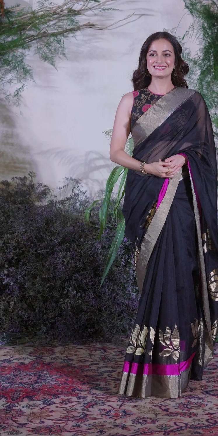 Dia Mirza’s classy look in a black Chanderi saree for an event! Celebrity Sarees