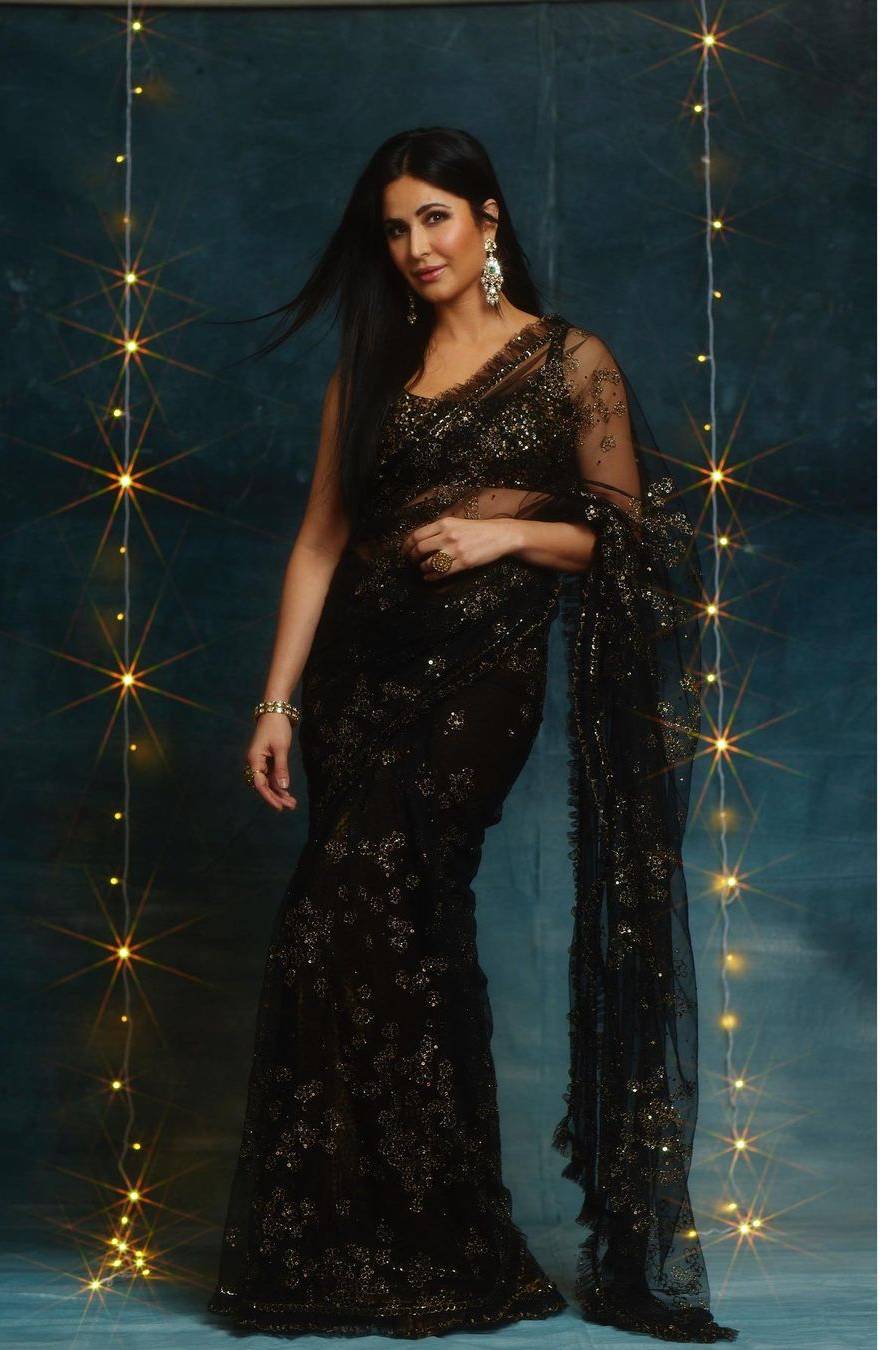 Katrina Kaif’s shimmery look in black and yellow sarees for Diwali! Sabyasachi